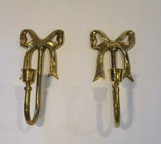 Vintage Brass Bow Wall Sconce Candle Holders Pair Set Of 2 Regency Decor