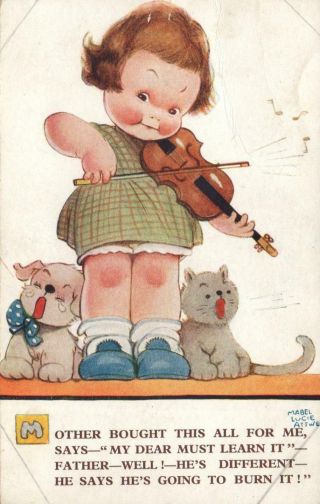 Vintage Comic Mabel Lucie Attwell Violin Joke Postcard -