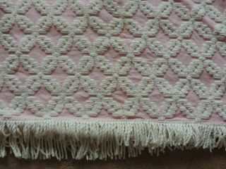 Vintage Pink Cotton Chenille Bedspread Twin 108 " By 92 " Fringe Edge