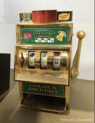 Waco Golden Jackpot Toy Slot Machine Vintage With Flashing Light,  Bell,  And Box