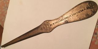Ca.  1905 - 1910 Orleans Great Northern Railroad Souvenir Brass Letter Opener