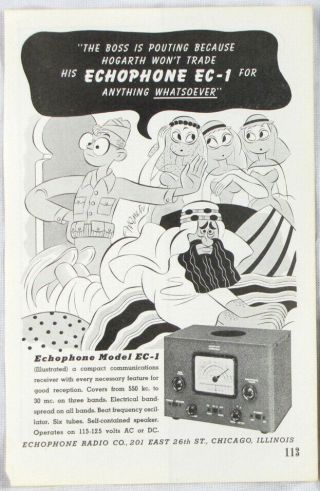 Vintage 1943 Echophone Ec - 1 Receiver Ham Radio Print Ad
