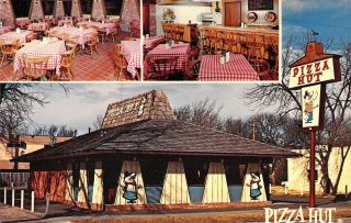 Great Vintage Pizza Hut,  Wood Roof,  Pizza Hut Pete Cut Outs,  Adv,  Old Plain Card