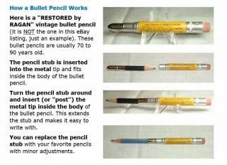 RESTORED Vintage Bullet Pencil - THE ALAMO San Antonio,  Texas EF - 1360 3