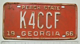 1966 Georgia " Ham  Amateur " Radio Operator License Plate K4ccf