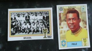 Pele World Cup Mexico 1970 Soccer,  Team Brasil 1962 2 Stickers Panini