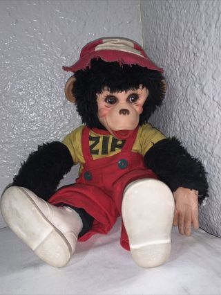Vintage Rushton Zippy Zip Chimp Monkey Howdy Doody Rubber Face 15” Plush Stuffed