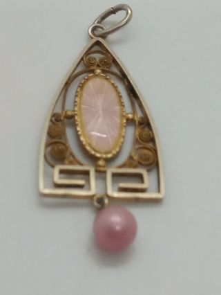 Antique Art Nouveau Marius Hammer Silver Enamel Pink Pearl Pendant Norway 1900