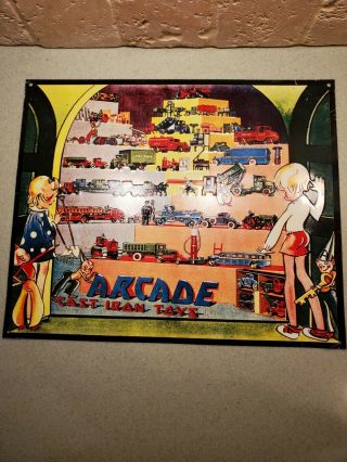 Vintage Old Arcade Cast Iron Toys Tin Embossed Advertising Sign