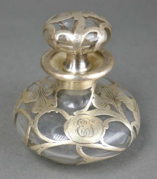 Antique Art Nouveau Alvin Sterling Silver Overlay Glass Perfume Bottle