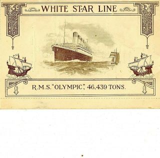 White Star Line - Rms Olympic - Dinner Menu / Letter Card - 4th July 1932
