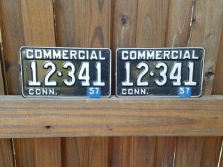 1957 57 Connecticut Ct Commercial Com License Plate Pair Set 12 341