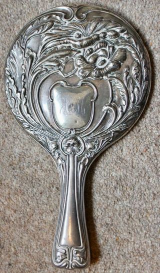 Large Arts And Crafts Hallmarked Silver Hand Mirror - 1914 - 272 Mm