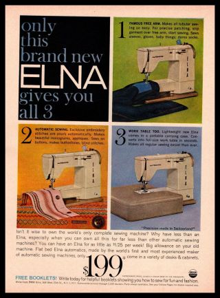 1959 Elna Automatic Sewing Machines Made In Switzerland $199 Vintage Print Ad