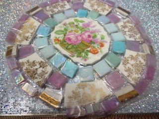 Vintage Broken China Mosaic Tile Set Classic Shabby Floral Design Center Focal