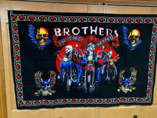 Vintage Motorcycle Wall Hanging Tapestry - Brothers In The Wind Skull Riders