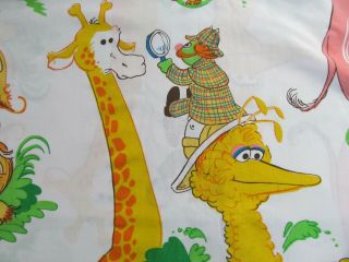 Vtg Sesame Street Muppets Twin Fitted & Flat Sheet Set Bert Ernie Oscar Jungle G 3