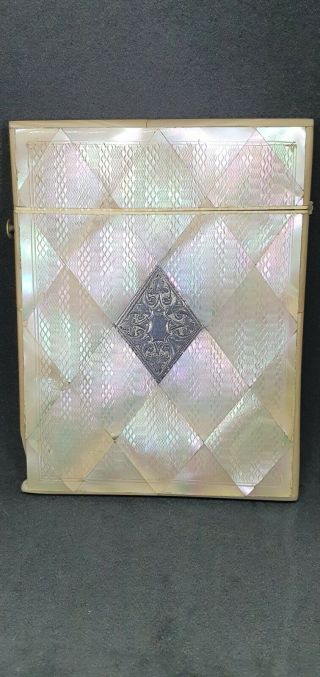 Lovely Victorian Mother Of Pearl And Silver Card Case