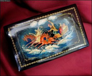 Antique Imperial Russia Troika Fedoskino Papier - Mache Lacquer Box Signed