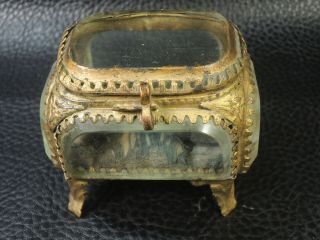 Antique French Jewelry Box Rectangular Thick Beveled Glass Bronze Casket Vitrine