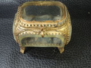 Antique French Jewelry Box rectangular Thick Beveled Glass Bronze Casket Vitrine 3