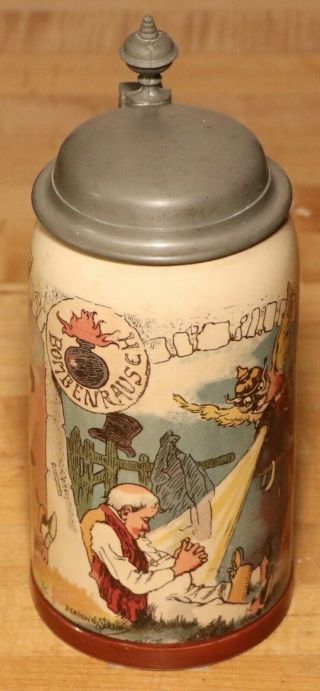 3 Kinds Of Drunk By Mettlach 1/2 L German Beer Stein Antique 732 / 1909 Pug