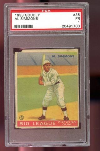 1933 Goudey 35 Al Simmons Chicago White Sox Psa 1 Pr Graded Baseball Card