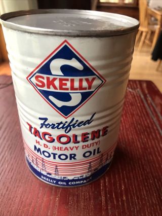 100 1950s Era Vintage Skelly Tagolene Motor Oil Tin Can.