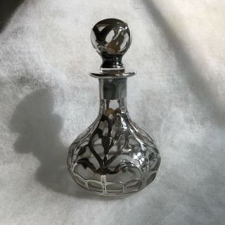 Antique Art Nouveau Gorham Sterling Silver Overlay Glass Perfume Bottle