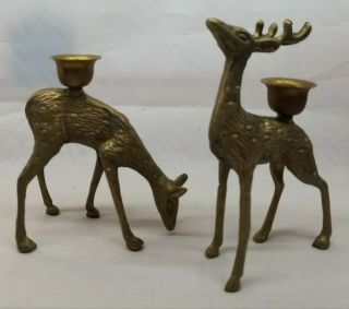 Vintage Pair Brass Deer Candle Holders Deer Stag Solid Brass India