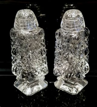Vintage Crystal Cut Glass Salt/pepper Shakers Clear With Glass Top Set Of 2 (two)