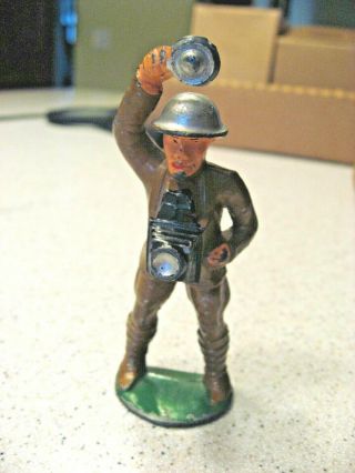 Vintage Barclay Manoil Lead Metal Army Cameraman With Flash Figure - 3.  5 " T