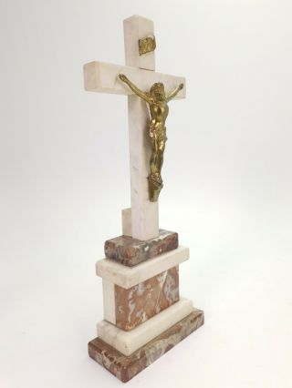 Antique French Marble Standing Altar Crucifix Jesus Christ Religious