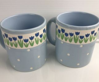Waechtersbach Germany Vintage Blue Tulip Flower Coffee Cups Mugs
