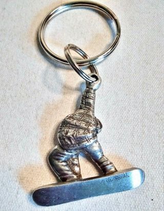Vintage Danforth Pewter Snowboarder Key Ring Charm Keychain 2