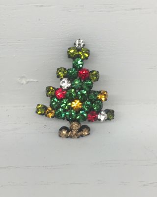 Dazzling Vintage Rhinestone Christmas Tree Pin Brooch Made In Austria Christmas