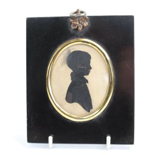 Silhouette Portrait Miniature Young Boy Antique 19th Century Paper Cut Victorian
