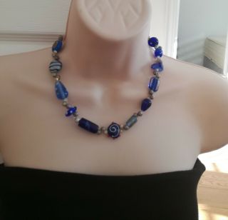 Blue Vintage Venetian Murano Glass Beaded Necklace