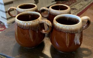 4 Vintage Mccoy Brown Drip Glazed Pottery Coffee Mug 7025