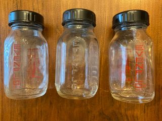 3 Vintage Evenflo Glass 4oz Baby Bottles With Caps Made In Usa