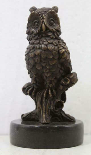 Bronze Sculpture Of An Owl - Solid Marble Base - Signed