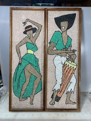 Vintage 50s Mid Century Modern Mosaic Pebble Gravel Art Pictures Calypso Dancers