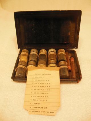 Vintage Antique Dupont Products Salesman Sample Set,  Reloading,  Gun Powder Tin