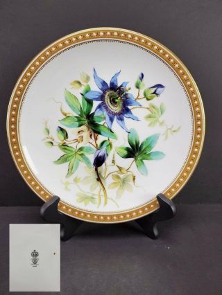 Antique 19th C.  Royal Crown Derby Hand Painted Cabinet Plate,  Jewels Flowers