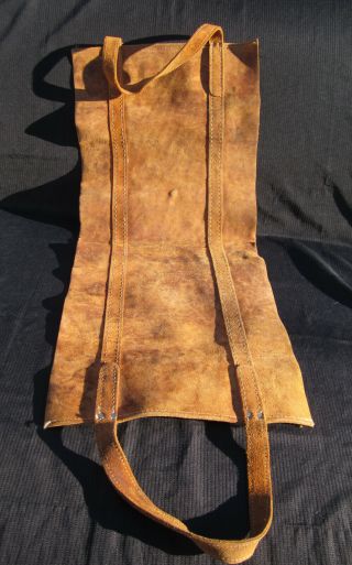 Vintage Suede Leather Log Carrier Tote W/ Handles Rustic Cabin Camping Farmhouse