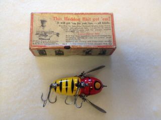 Vintage Old Wood Heddon Crazy Crawler Fishing Lure 2120 Yrh Marked Box