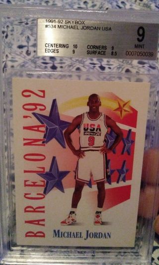Michael Jordan Chicago Bulls 1991 - 92 Skybox 534 Usa Bgs 9 Dream Team W/10