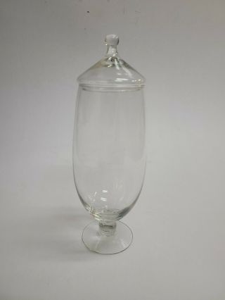 Vintage Large Tall Clear Glass Drug Store Candy Apothecary Jar 10” With Lid