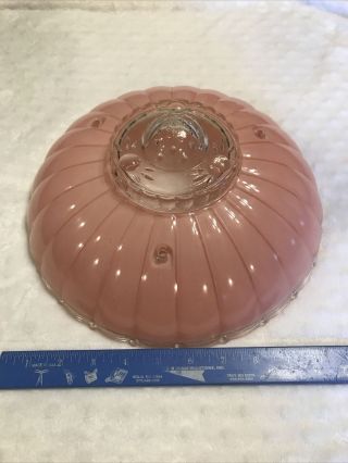 Vintage Art Deco Pink Clear Art Glass 3 Chain Hanging Ceiling Light Shade 1930’s