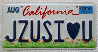 California " Kids " Graphic Personalized Vanity License Plate: " Jzusi (heart) U